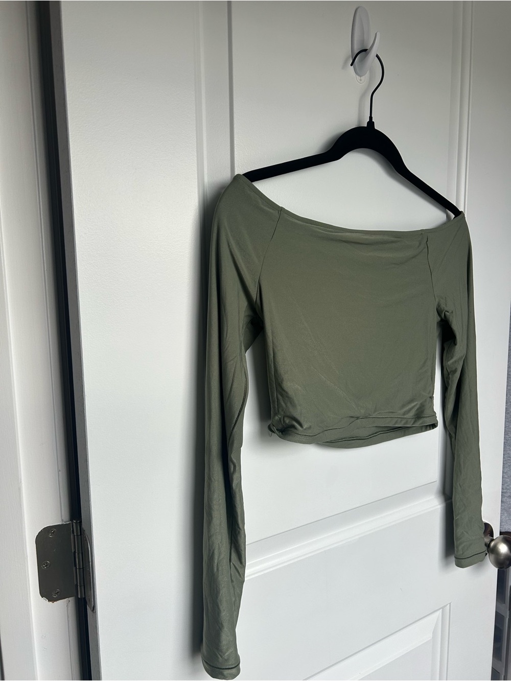 aerie Olive Green Off-Shoulder Long Sleeve Crop Top